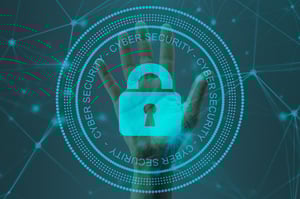 A digital padlock with a hand behind it.